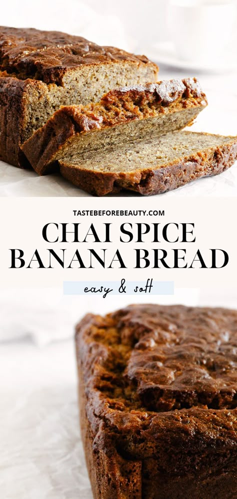 Chai Spiced Banana Bread, Banana Spice Bread, Spiced Banana Bread Recipe, Unique Banana Bread, Chai Loaf, Chia Banana Bread, Chai Banana Bread, Chai Bread, Spice Banana Bread