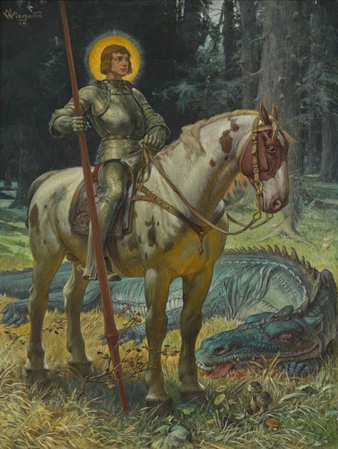 ART BLOG: Martin Wiegand : St George and the Dragon 1915 St George And The Dragon, Era Victoria, Saint George And The Dragon, Art Et Illustration, Catholic Art, Art And Illustration, Medieval Art, Classical Art, St George