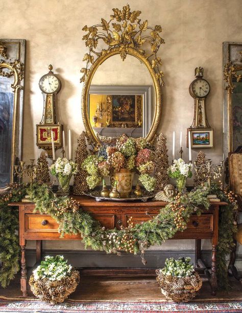 Christmas Mantel Decorations - Flower Magazine Victorian Floral Arrangements, Decanter Display, Mantel Flowers, Christmas Floral Arrangements Diy, Hope Flower, Flower Magazine, Atlanta Eats, Creative Confidence, Dried Flowers Diy