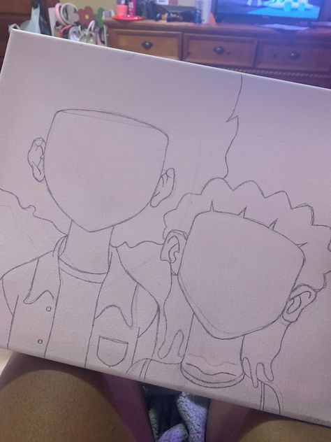 Easy Boondocks Drawings, Cartoon Characters High Drawings Easy, Kaws Drawing Pencil, Easy Painting Ideas On Canvas Black Art, Boondocks Art Drawings, Painting Ideas On Canvas Boondocks, Boondocks Canvas Painting Ideas, Drippy Drawing Ideas Easy, The Boondocks Canvas Painting