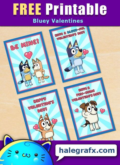 Free Printable Bluey Valentines, Diy Bluey Valentines, Bluey Valentines Day Cards, Bluey Valentines Ideas, Bluey Valentines Box Ideas, Free Printable Bluey, Bluey Valentines, Bluey Crafts, Printable Bluey