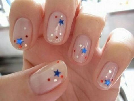 10 Simple Fourth Of July Nails To Keep You Minimalist Sheer Nude Nails, Patriotic Nails, Fourth Of July Nails, 4th Of July Nails, Nail Design Ideas, July Nails, Patriotic Stars, Nail Arts, Holiday Nails