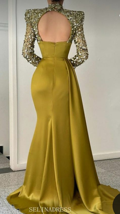 Long Evening Dress, Custom Color, Evening Dress, Prom Dress, High Neck, Mermaid, Prom, Long Sleeves, Satin