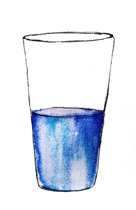 glass half full - if the glass is half full to you then you are usually happy with yourself and your life but if it's half empty to you then you will never be satisfied because you always Want more, Better, Bigger, etc. Cup Tattoo, Glass Half Full, Water Drawing, Drawing Table, Wheel Of Life, Water Painting, Blue Tones, Blue Ink, Never Give Up