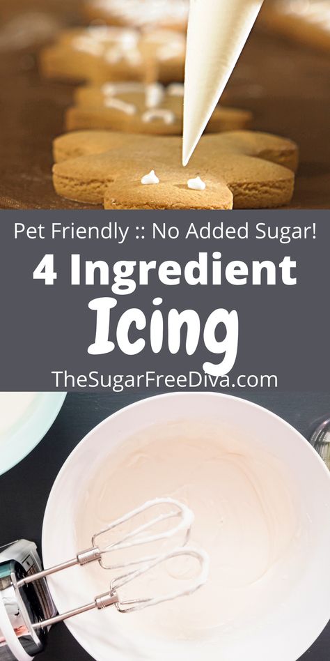 This easy recipe for no added sugar icing is perfect for holiday baking cookie decorating. This recipe is pet friendly for homemade biscuits and bones for dogs as well. Vegan, vegetarian, and can be made totally sugar free as well. Dog Treat Icing Recipe, Holiday Baking Cookies, Bones For Dogs, Biscuits And Cookies, Dog Cookie Recipes, Pet Treats Recipes, Cookie Icing Recipe, Dog Biscuit Recipes, Dog Biscuits Homemade