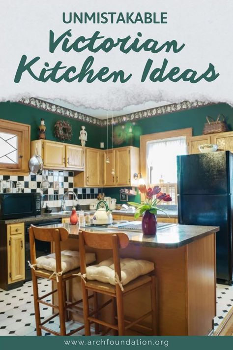 25+ Unmistakable Victorian Kitchen Ideas For This 2024 Edwardian House Kitchen, Old Victorian Kitchen, Victorian Kitchen Ideas, 1910 Kitchen, Victorian Style Kitchen, Kitchen Victorian, Victorian Kitchens, Exposed Beams Ceiling, Faux Beams