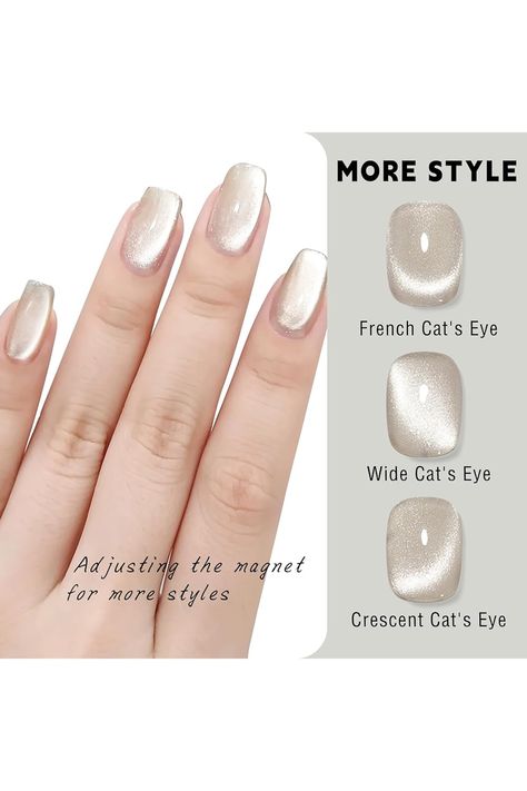 HOSAILY 15ml Cat Eye Gel Nail Polish, New Mirror Nude White Diamond Glitter Holographic Shiny Nail Polish with Magnet, Reflective Translucent UV Gel for Salon Home DIY Nail Manicure Cat Eye Long Nails, Cats Eye Gel Nails, Cat Eye Wedding Nails, White Cateye Nail, Cat Eye White Nails, Magnet Gel Nails, Cat Eye Nude Nails, Silver Nude Nails, Cat Eye Nails White