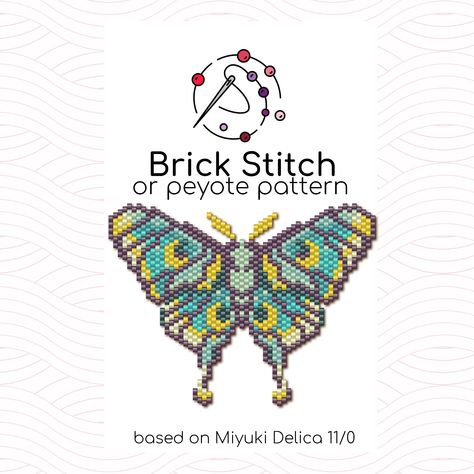 Brick Stitch Pattern Animal, Brick Stitch Animal Patterns, Brick Stitch Pendant, Spanish Moon Moth, Brick Stitch Tutorial, Miyuki Pattern, Diy Seed Bead Earrings, Moon Moth, Miyuki Delica Beads