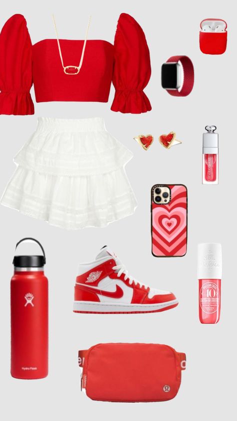 #red#redaestheticshuffle#redoutfitinspo Red Preppy Outfit, Red Outfits, Red Shoes Outfit, Watermelon Outfit, Red Fits, Outfit Layout, Preppy Outfit, Cute Preppy Outfits, Gameday Outfit