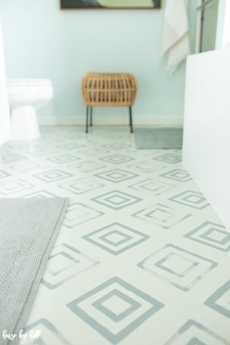 DIY Painted Linoleum Bathroom Floor Linoleum Bathroom Floor, Linoleum Bathroom, Painted Linoleum, Rental Remodel, Vinyl Bathroom Flooring, Painting Linoleum Floors, Bathroom Floors Diy, Paint Linoleum, Home Depot Paint