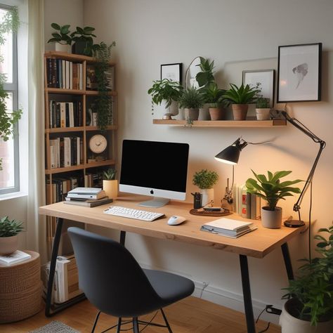 🌿☀️ Cozy home office vibes! Wooden desk with a sleek computer, comfy chair, and a shelf full of books and green plants. 📚💡 Perfect for productivity and chill! #HomeOffice #WorkspaceDecor #IndoorPlants #NaturalLight #Minimalism
#odastudioAI #odaAIstudio #odastudio
#homeoffice #workspace #officedecor #homeofficeideas #workfromhome #officedesign #desksetup #studyroomdecor #modernoffice #workspaceinspiration Walnut Home Office, Shelf Desk Ideas, Cozy Office Aesthetic, Nordic Office Design, Home Workspace Design, Home Zen Garden, Office With Plants, Grey Home Office, Home Office Inspo