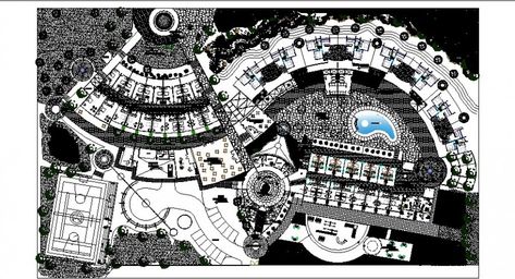 Working plan of resort building 2d view layout file in dwg format Hotel Layout Plan, Hotel Site Plan, Resort Building, 7 Star Hotel, Hotel Layout, Site Plan Design, Hotel Landscape, Hotel Floor Plan, Section Drawing