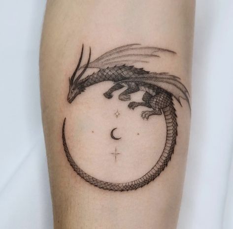 Men Dragon Tattoo, Realistic Dragon Tattoo, Ouroboros Dragon, Contemporary Tattoo, Stag Tattoo, Adventure Tattoo, Ouroboros Tattoo, Realistic Dragon, Inner Forearm Tattoo