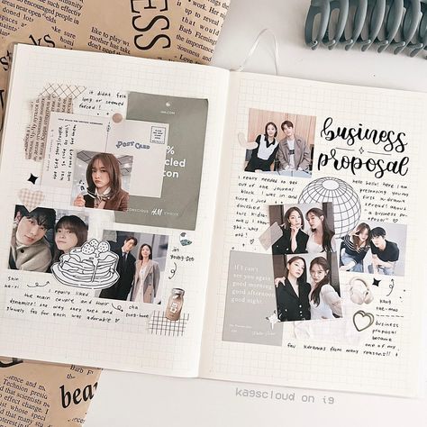 alice ◡̈ en Instagram: “🧺 › ♡˖° ꒰ a business proposal. slowly finding my way in k-drama journaling, it was a nice way to get out of the journal block I was in :,)…” Kdrama Collage, Straykids Journal, Skz Journal, Kdrama Journal, Drama Journal, A Business Proposal, Finding My Way, Book Reading Journal, Travel Journal Scrapbook