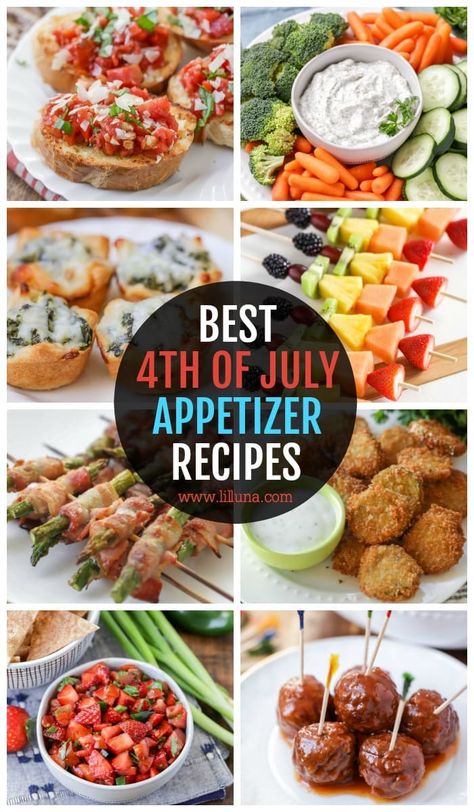 Kick off your independence day BBQ with some of these dips and finger foods. This collection features all of our favorite 4th of July Appetizers that never cease to please party guests! #4thofjuly #fourthofjuly #appetizers #fingerfood #holidayappetizers Cookout Appetizers, July 4th Appetizers, 4th Of July Appetizers, July Appetizers, 4th July Food, Warm Appetizers, Bbq Appetizers, Homemade Salsa Recipe, Appetizers For A Crowd