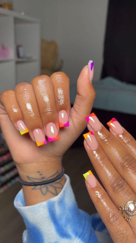 Colored Nail Tips, Acrylic Nails Nude, Acrylic Toe Nails, Ombre Acrylic Nails, Colored Acrylic Nails, Girly Acrylic Nails, French Tip Acrylic Nails, Work Nails, Dope Nail Designs