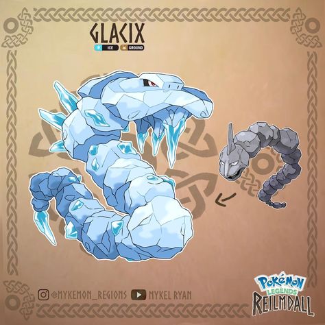 Mykel Ryan on Instagram: “Glacix Classification: Ice Snake Pokémon Type: Ice/Ground Ability: Ice Body/Sturdy Hidden Ability: Clear Body Dex Entry: Often found…” Ice Pokemon, Pokemon Champions, Pokemon Fusion Art, Pokemon Poster, Mega Pokemon, Pokemon Regions, Pokemon Breeds, Pokemon Gif, Bodies Of Water