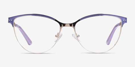 Rosa - Cat Eye Purple & Gold Frame Glasses For Women Gold Frame Glasses, Lilac Eye, Pink Eyeglasses, Fake Glasses, Metal Eyeglasses, Rosa Gold, Gold Glasses, Cool Glasses, Fashion Eye Glasses