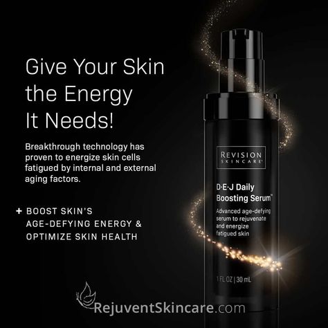 Revision’s new product the DEJ Daily Boosting Serum is a new category of products aimed to make the skin cells on your skin act more like they did when they were younger. An Industry First – Patented Technology Boosts Skin’s Cellular Energy and Slows Skin’s Cellular Aging! DEJ Daily Boosting Serum recharges fatigued cells by [...] The post Boost your skin’s youth with Revision DEJ Daily Boosting Serum appeared first on Rejuvent Skincare. Revision Skincare, Age Defying, Med Spa, Skin Health, Skin Cells, Skincare Products, Your Skin, New Product, Acting