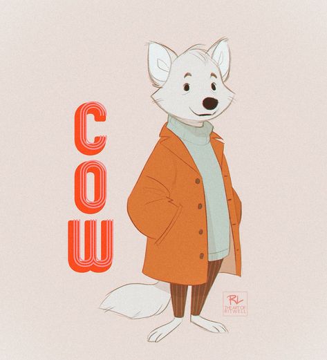 my character, Cow. He’s a simple little white canine, not sure if he’s a wolf or arctic fox yet. But I wanna see your interpretations of… Silver Fox Character Design, Arctic Fox Character Design, Stylized Wolf Character Design, Arctic Fox Illustration, Disney Wolf Character Design, Fox Concept Art Character Design, Fox Character, Positive Mood, Simple Character