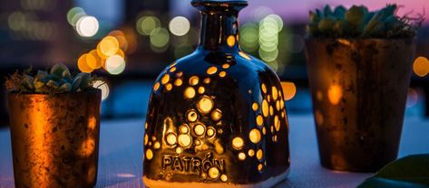 Patron Bottle Crafts, Patron Bottles, Alcohol Bottle Decorations, Alcohol Bottle Crafts, Patron Bottle, Lantern Diy, Small Backyards, Liquor Bottle Crafts, Tequila Bottle