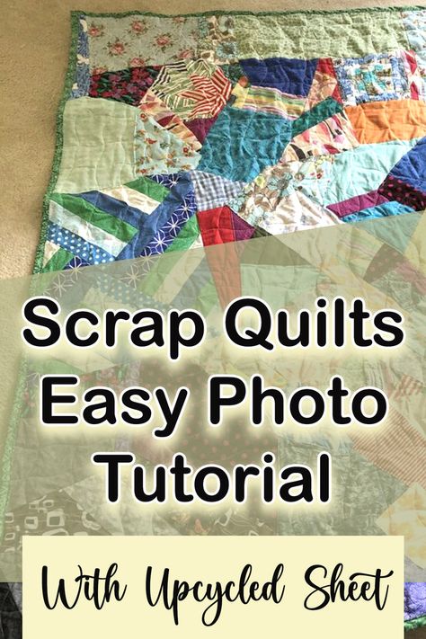 This Improv Crazy Quilt Photo Tutorial Uses An Upcycled Flannel Sheet for the batting so that you can repurpose sheets and fabric scraps to make cute quilts for a bedroom or lap quilt. Improv quilting | Crazy Quilt | scrap quilts patterns leftover fabric | Upcycled flannel sheets | Repurposed sheets | beginner quilts Repurpose Sheets, Repurposed Sheets, Scrap Quilts Patterns Leftover Fabric, Beginner Quilts, Upcycled Flannel, Improv Quilting, Old Sheets, Flannel Sheets, Quilts Patterns