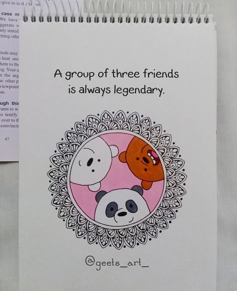 Mandala Art Friends, Drawing On Friendship, Two Friends Mandala Art, Mandala Art For Friends, Sketch Diary Ideas, Easy Potraits Idea Drawing, Cute Mandala Art With Quotes, Group Of Three Friends Quotes, Friendship Mandala Art