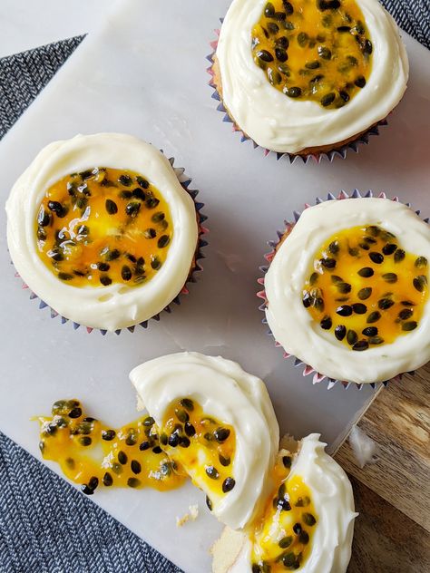 Passion Fruit & Vanilla Cheesecake Cupcakes - My Gluten Free Guide Gf Treats, Smooth Icing, Vanilla Cream Cheese, Fruit Cupcakes, Vanilla Cream Cheese Frosting, Gluten Free Guide, Trifle Pudding, Vanilla Cheesecake, Easter Desserts Recipes