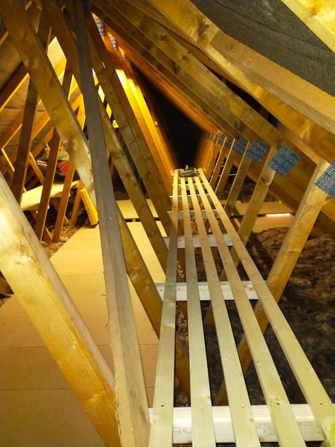 Attic Truss Storage, Loft Shelving Ideas, Loft Boarding Ideas, Loft Organization Ideas, Loft Organisation, Rafter Storage, Loft Shelves, Attic Retreat, Loft Boarding