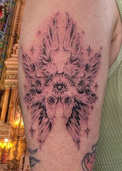 Seraphim Back Tattoo, Biblicly Accurate Angle Tattoo, Fully Tattooed Women, Set Your Heart Ablaze Tattoo, Layered Tattoo, Angelic Tattoos, Biblical Angel Tattoo, Seraphim Angel Tattoo, Biblically Accurate Angel Tattoo