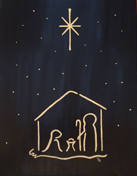 Christmas Manger Painting, Simple Manger Scene Painting, Nativity Drawing Simple, Easy Nativity Paintings On Canvas, Nativity Window Painting, Simple Nativity Drawing, Simple Manger Scene, Simple Nativity Painting, Abstract Nativity