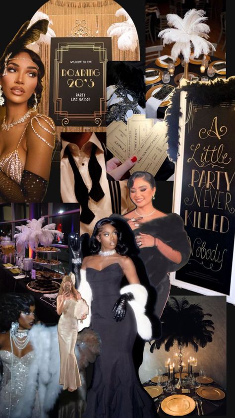 the great gatsby Gatsby Party Outfit Black Women, Harlem Nights Aesthetic, Jazz Themed Party Outfit, Old Hollywood Theme Party Outfit, Great Gatsby Party Outfit Black Women, 1920s Aesthetic Gatsby, Roaring Twenties Aesthetic, Old Hollywood Gala, The Great Gatsby Prom