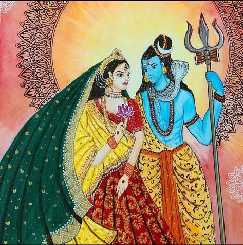 Mahashivratri Drawing Ideas, Mahashivratri Paintings, Shiv Parvati Art, Shiv Parvati Painting, Parvati Painting, Parvati Shiv, Mahadev Parvati, Shiv Parvati, Shiva Tattoo Design