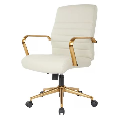 Foundstone™ Katrina Task Chair & Reviews | Wayfair.ca White And Gold Office, Office Chair Makeover, White Office Chair, Gold Office, Wood Office, Faux Leather Chair, White Upholstery, Modern Office Chair, Chair Makeover