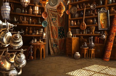 Horizon Game, Vila Medieval, Interior Concept Art, Lost Horizon, Fantasy Shop, Fantasy Rooms, Curiosity Shop, Image Painting, Fantasy Setting