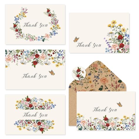 PRICES MAY VARY. Sufficient Quantity - 30 thank you cards with 30 envelopes and 30 stickers are in the set, sufficient quantity to meet your various needs for expressing invitations, greetings and gratitude to your families and friends. Vintage Floral Theme - Patterned with wildflowers and butterflies in retro style, printed with words of thank you, our greeting cards have a gorgeous design that makes them suitable for many occasions. Material & Size - Made of good quality paper, durable and flu Wildflowers And Butterflies, Floral Greeting Cards, Short Notes, Cards For Wedding, Friends Vintage, Cue Cards, Blank Notes, Cards With Envelopes, Floral Theme