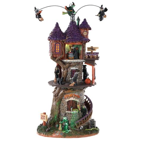 Witches Tower Witches Circle, Lemax Halloween, Animated Halloween, Lemax Village, Lemax Spooky Town, Three Witches, Spooky Town, Carnival Rides, Michael Art