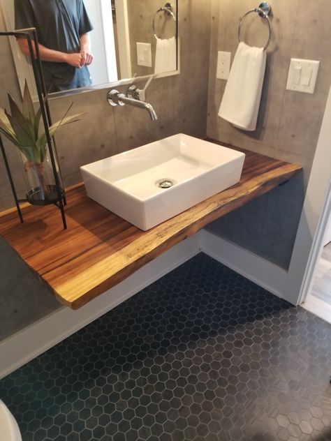 Floating Bathroom Counter, Floating Sinks For Bathroom, Bathroom Sink On Top Of Counter, Floating Countertop Bathroom, Raised Sink Bathroom Vanity, Floating Toilet And Sink, Small Floating Vanity, Floating Vessel Sink, Floating Sink Bathroom