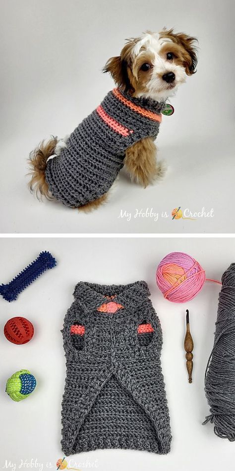 a dog wearing a crochet sweater Dog Jumper Pattern, Crochet Dog Sweaters, Dog Jacket Patterns, Crochet Dog Sweater Free Pattern, Dog Sweater Crochet, Sweater Free Pattern, Large Dog Sweaters, Dog Dress Pattern, Crochet Dog Clothes