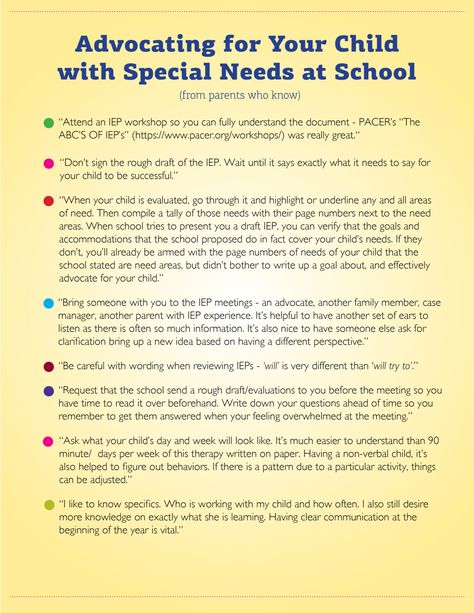 Read tips from parents who know on how to best advocate for your child with special needs at school. Suggestions for the IEP process and more. Iep Questions For Parents, 504 Teacher Input, Iep Help For Parents, Iep Quotes Parents, Iep Parent Concerns, Iep Parent Input Form, Special Education Laws & Regulations, Iep Accommodations For Middle School, Special Education Advocate