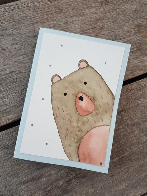 Watercolor Baby Cards Diy, Baby Shower Watercolor Card, Watercolor Baby Cards, Easy Watercolor Cards Ideas, Watercolor Baby Shower Card, Baby Watercolor Painting, Baby Card Watercolor, Cute Bear Watercolor, Baby Boy Watercolor Card