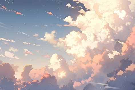 Free photo anime style clouds | Free Photo #Freepik #freephoto Anime Sky Background, Wallpaper Background For Laptop, Anime Wallpapers Backgrounds Laptop, Backgrounds For Laptop, Anime Clouds, Cloud Anime, Photo Anime, Sky Anime, Anime Theme