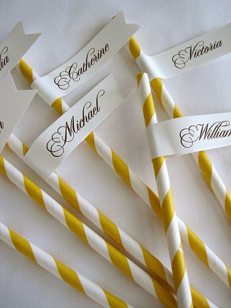 Name tags on paper drinking straws, cool idea and easy to do. $1.15 for 12 pieces, buy more to get discounts! #wedding #ideas Stick Candy, Glen Echo, Drink Tags, Baby Gender Reveal Party, Mad Hatter Tea, Mad Hatter Tea Party, Baby Gender Reveal, Wedding Parties, Echo Park