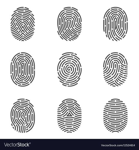 Fingerprint icons set Royalty Free Vector Image Tattoo Perro, Types Of Fingerprints, Fingerprint Art, Thumb Prints, 타이포그래피 포스터 디자인, Creative Illustration, Icon Set Vector, Design Website, Week 1