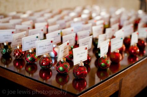 cute idea for name card for christmas dinner or christmas theme wedding. Love! Christmas Theme Wedding, Christmas Wedding Table, Christmas Wedding Centerpieces, Christmas Wedding Themes, Christmas Wedding Inspiration, Card For Christmas, Christmas Engagement, Wedding Themes Winter, Winter Wedding Decorations