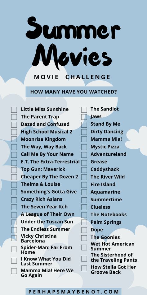 Summer Love Movies, Summer Romance Movies, Movie Challenge List, Movie List To Watch, Movie Marathon Ideas, Summer Movies To Watch, Best Summer Movies, Summer Movies List, Movie Bucket List