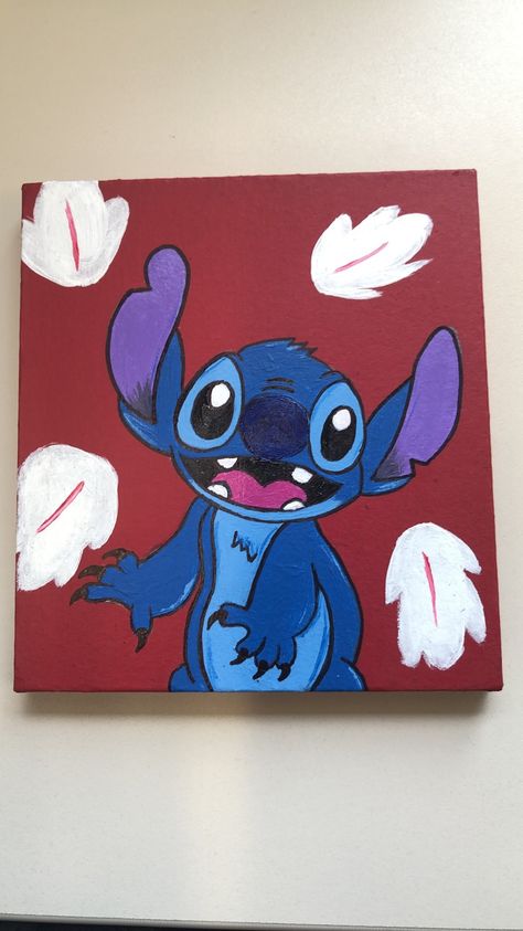 Stitch Disney Painting Easy, Stitch Easy Painting, Stitch Paintings On Canvas, Lilo And Stitch Painting Canvases, Easy Stitch Painting, Painting Ideas On Canvas Stitch, Lilo And Stitch Painting Easy, Stitch Painting Ideas, Stitch Painting Canvases Easy