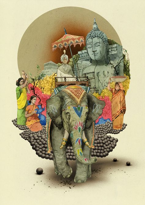 India Poster, Indian Illustration, India Inspired, Indian Art Gallery, Elephant Tattoos, Thai Art, Indian Art Paintings, Elephant Art, God Illustrations