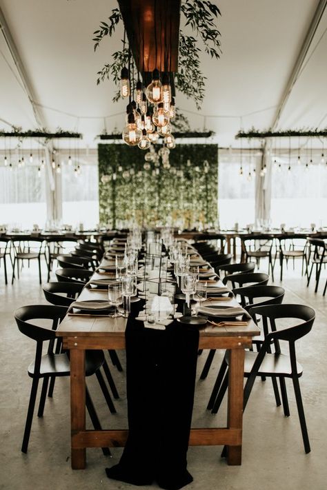 Dock Wedding, Couples Decor, Black And White Wedding Theme, Family Style Dinner, White Wedding Theme, Dark Wedding, Future Wedding Plans, Black White Wedding, Long Table