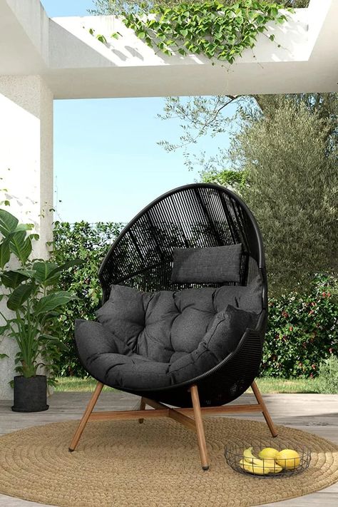 Standing Egg Chair, Black Egg Chair, Egg Chairs, Bedroom Dark, Grey Patio, Basket Chair, Loungers Chair, Oversized Chair, Egg Basket